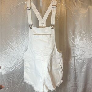 Aerie Cream Denim Overalls A0375